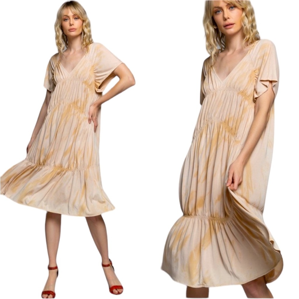 🆕 POL - HAND DIP DYE - Tie Dye - Pleated Jersey Dress - Vintage - NIB